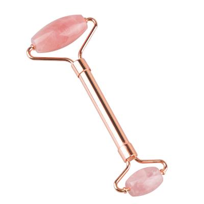 China Face Lift Valentine Gift New Metal Handle High Quality Rose Quartz Jade Roller Anti-aging for sale