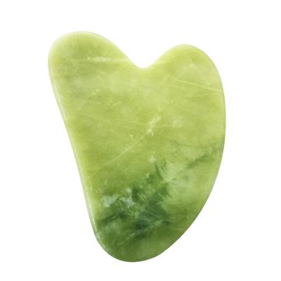 China Jade Massage Stone Dark Green Jade Stone Heart Shaped Guasha Hand Held Facial Board for sale