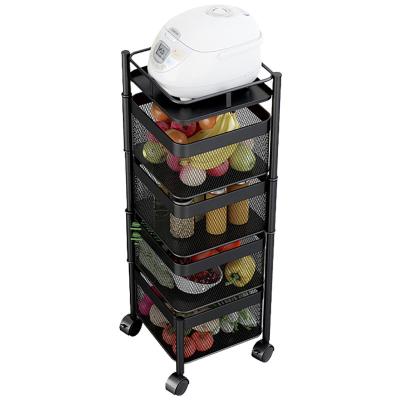 China Modern Kitchen Baskets Rolling Trolley Storage Fruit Vegetable Storage Holders and Racks Shelf Revolving Shelves for sale