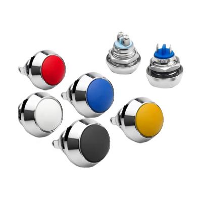 China 12mm Round Head (ON) Ball OFF- Reset Door Bell Auto Metal Horn Door Bell Swtichs Waterproof Car Push Button Screw Feet Switch 3A 220V for sale