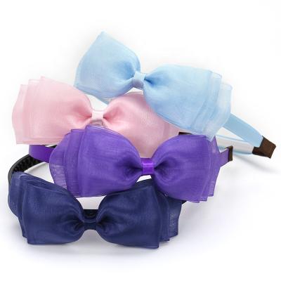 China 2021Korea Cute Beauty Bowknot Festival Handcrafted Children's Festival Mesh Ribbon Headband Headband for sale