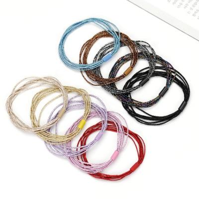 China 6 Extremely Thin Multi Color Glitter Elastic Hair Band Korea Hair Ties Korea Hair Ties Elastic Band Thin Hair Accessories For Women for sale