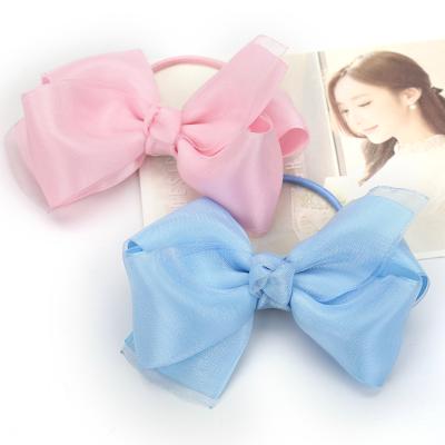 China Large Korean Children's Bow Knot Hair Ties Hair Band Hair Accessories Festival Cute Handmade Colorful Elastic Cute Ribbon for sale