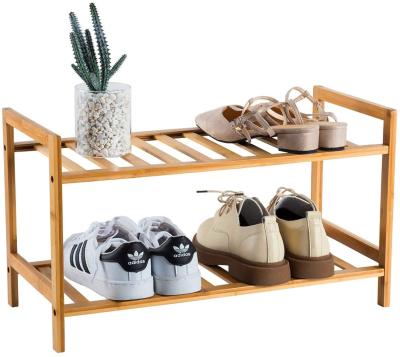 China Save space 2 layers small bamboo stackable shoe rack, suitable for entrance, hallway, bedroom and closet for sale