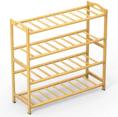 China Save space 2 layers small bamboo stackable shoe rack, suitable for entrance, hallway, bedroom and closet for sale