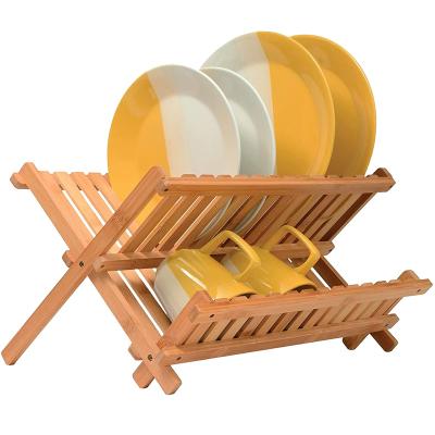 China Sustainable Hot-selling Amazon Double Decker Bamboo Dish Rack, Kitchen Dish Rack Kitchen Countertop Folding Small Water Rack for sale