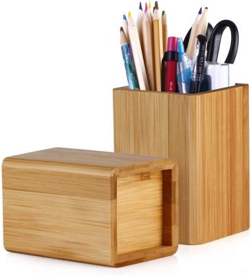 China Durable bamboo and wood desk pen holder, universal, pencil holder for sale