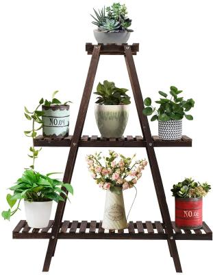 China Large multi-layer plant frame of three layers of eco-friendly wooden frame is suitable for all kinds of plants, indoor flower pot support ATF for sale