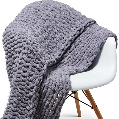 China Single Soft Chenille Yarn Knitted Cable Blanket -50x50-Handmade Knit for sale