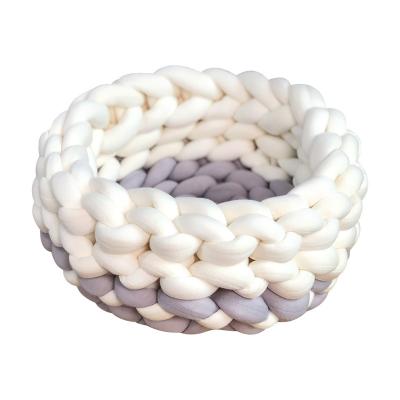 China Handmade Dog Basket Cuddler Chunky Knit Dog Bed Round Cozy Arm Stocked Knit Mat for Dogs and Cat for sale