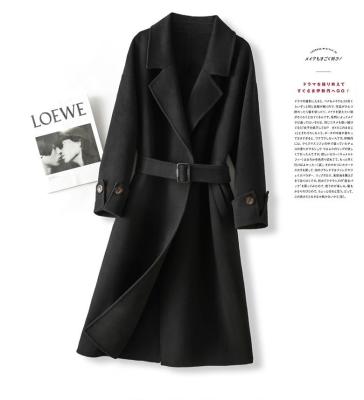 China Cashmere Double Sided Coat Women's Breathable Middle and Long Suit Collar Solid Color Wool Loose Woolen Coat for sale