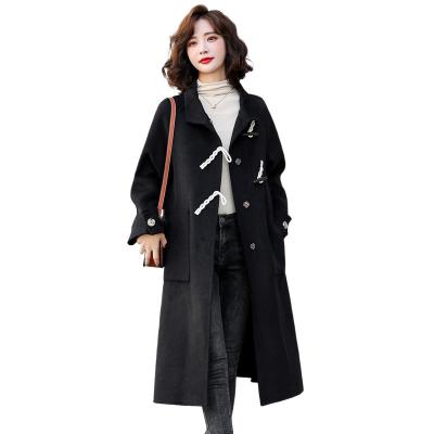 China Reversible jeans button temperament Korean style coat woolen women's clothing2021Autumn and winter woolen coat the new long for sale