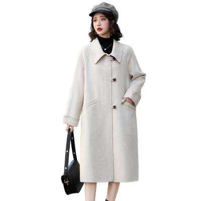 China 2021Winter new reversible woolen coat women's pure color Korean style temperament over - the knee temperament goddess style woolen coat for sale