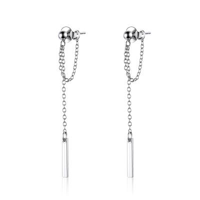 China Solid Women Personalized 925 Sterling Silver Hip Hop Style Long Chain Tassel Stud Earrings Unisex Gift for sale