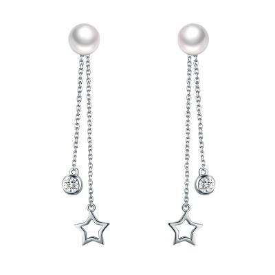 China New Custom Solid 925 Sterling Silver Pierced Earrings 925 Sterling Silver Earring Women Star Zircon Link Pendant Silver for sale