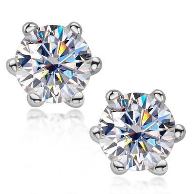 China Romantic/Luxury Moissanite Six-claw Earrings 925 Sterling Silver 3mm Gemstone Ladies Wedding Diamond Stud Earrings for sale