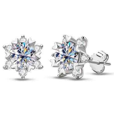 China 925 Carat Romantic/Luxury Diamond Moissanite Stud Earrings Round 0.8 Sterling Silver Moissanite Sunflower Ear Stud for sale