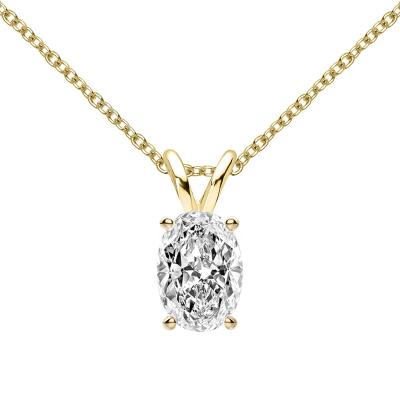 China CLASSIC Wedding Engagement Moissanite 925 Sterling Silver Real Gold Oval 1 Carat Diamond Pendant Necklace for sale