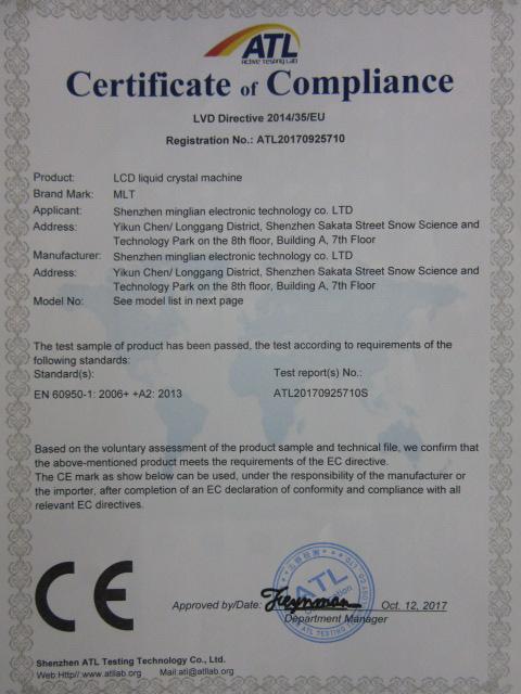 FCC - Shenzhen City Minglian Electronic Technology Co., Ltd.