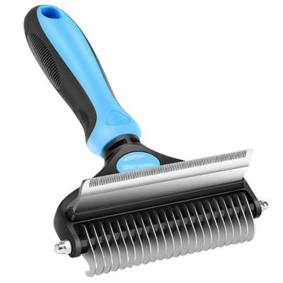 China Sustainable Comfortable 2 in 1 Deshedding Tool Pet Grooming Brush for Dogs and Cats for sale