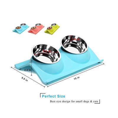 China Factory Price Sustainable Premium Double Stainless Steel Pet Bowls And Feeders With No-spill Resin Station for sale