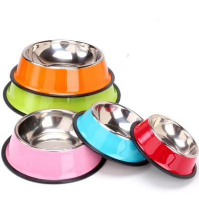 China Viable Custom Hot Sale Color Printed Metal Stainless Steel Pet Dish Rubber Bottom Pet Driver Dog Bowl for sale