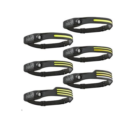 China Growing Working Silicone Headlights Head Lamp Outdoor Emergency Camping Silicone Rechargeable Usb Waterproof 350 Lumens 230 Degree COB Led Headlamp With Motion Sensor for sale