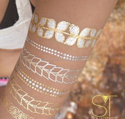 China 2017 New Waterproof+Eco-friendly body metallic temporary tatoo bracelet / gold chain metallic tattoo stickers for hands for sale