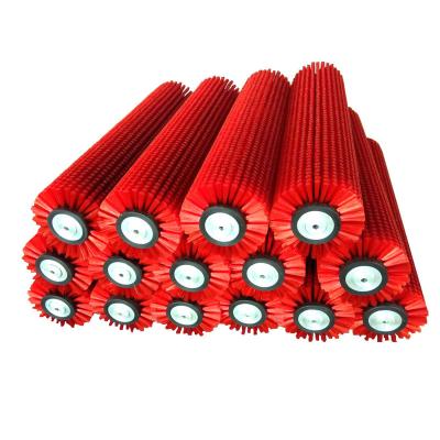 China Red Color Viable Bristle Nylon Roller Brush For Cleaning Solar Panel Glasses for sale