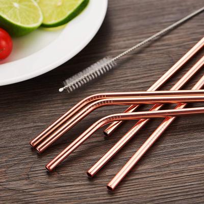 China Eco - Friendly Bar Accesory 304 Stainless Steel Rose Gold Metal Steel Drinking Straw for sale