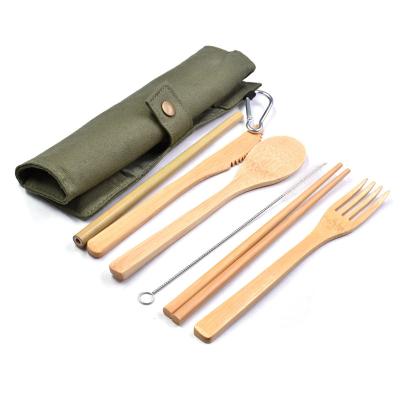 China Viable Bamboo Knife Straw Chopsticks Travel Cutlery Dinnerware Fork Spoon Set for sale