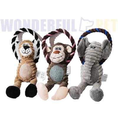 China Sustainable Wonderfulpet Hundespielzeug Corduroy Dog Toys Animal Shape Pets Plush Toy Cleaning Training Sound Rope Squeak Dog Chew Toys for sale