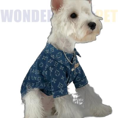 China Stocked WonderfulPet Shiba Inu Dog Fashion Brand Designer  Brand Denim Coat With Sleeves Large Dog Clothes Jeans Coat Jacket For Pets for sale