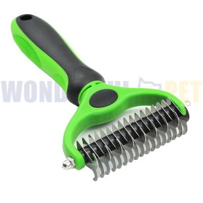 China Sustainable Wonderfulpet Wholesale Pet Dematting and Deshedding Tool Stainless Steel Double Sided Fur Hair Rake Comb Brush For Pets Cats Dog for sale