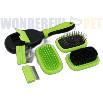 China Sustainable WonderfulPet Professional 5 In 1Pet Grooming Kit Dog Cat Deshedding Dematting Brush Bath Massage Brush Hair Brush Grooming Kit for sale