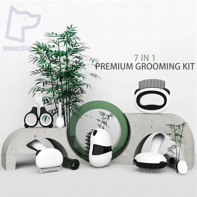 China Sustainable WonderfulPet 7 In 1 Pet Grooming Kit Tools For Dog Cat Pet Nail Clipper Massage Comb Hair Removal Brush Set Pet Grooming Kit for sale