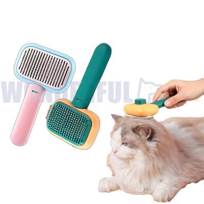 China Sustainable Wonderfulpet Cat Grooming Brush Self Cleaning Slicker Brushes For Dogs Gently Removes Loose Undercoat Mats Tangled Hair Brush for sale