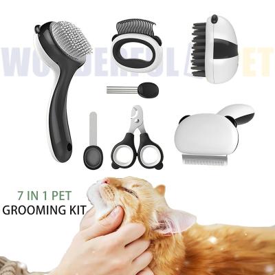 China Sustainable Wonderfulpet Pet Hair Grooming Tool Set Nail Clipper Detangle Shedding Comb Deshedding Massage Slicker Cat Brush Kit for sale