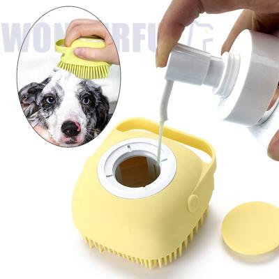 China Sustainable Wonderfulpet TEMU Top Sale Silicone Pet Bath Brush Pet Shower Brush Cat Dog Shampoo Dispenser Brush Pet Massage Bath Products for sale