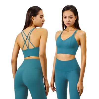 China Breathable Sports Bra Women Yoga High Print Breathable Vest Strap Backless Crossover Sports Bra for sale