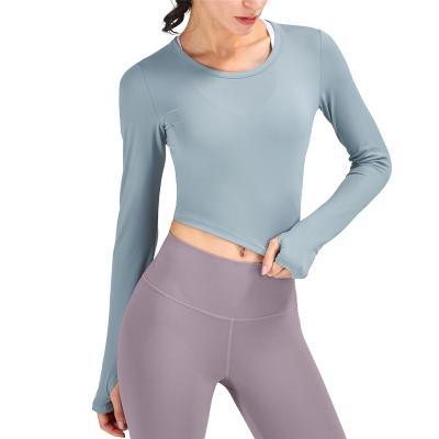 China Breathable Girls Wear Training Yoga Top Frame Activewear Easy Workout Sets Fitness Clothing Long Sleeve T-shirt for sale