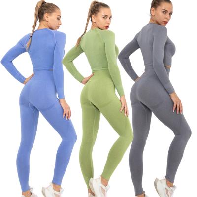 China TikTok Breathable Women's Long Sleeve Running Gym Fitness Set Yoga Workout 2 Piece Sets for sale