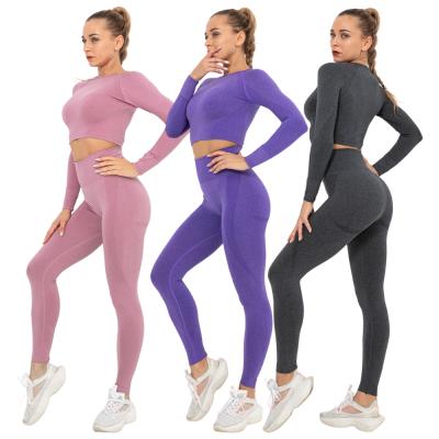 China Women's Seamless Sets Yoga Sets Long Sleeve Breathable Seamless Elastic Running Gym Fitness for sale