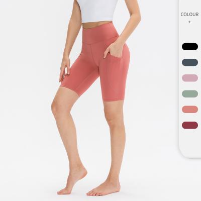 China Anti-Wrinkle Ladies Shorts Tight Waist High Butt Lifting Fitness Tights Quick Drying Cycling Shorts For Women With Pocket for sale