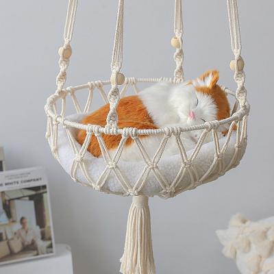 China Amazon Cross-Border Hot Selling Hand Woven Cotton Cord Cat Swing Hammock Hanging Chair Pet Cat Nest Net Red Cat Basket for sale