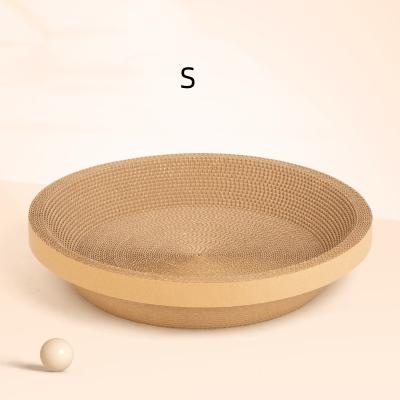 China Round Cat Scratch Board Bed Toy No Chip Tease Cat Scratch Basin Crawl Nest for sale