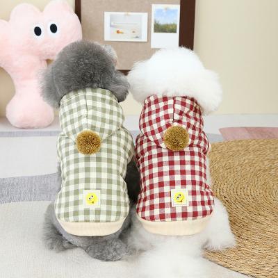 China Keep Warm Dog Pet Short Plaid Hooded Coat Thickened Custom Logos Pet Clothing for sale