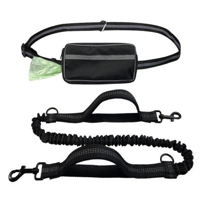 中国 Pet Sports Running Reflective Material Leash Dog Double Handle Leash With Waist Bag Set 販売のため