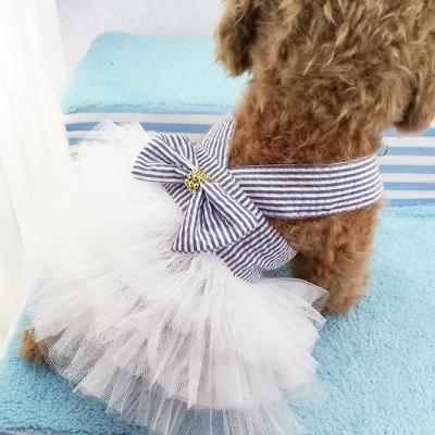 China Entzückender gestreifter Mesh Dog Princess Dresses With-Bogen zu verkaufen