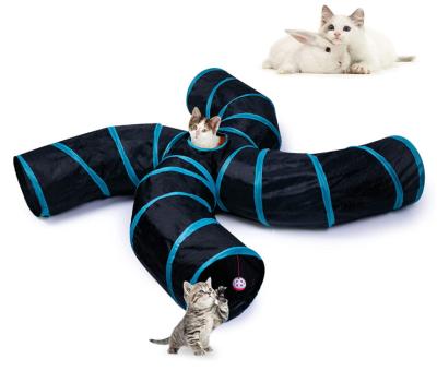 China 4 way collapsible cat tunnel with Interactive Ball & Storage Bag for sale